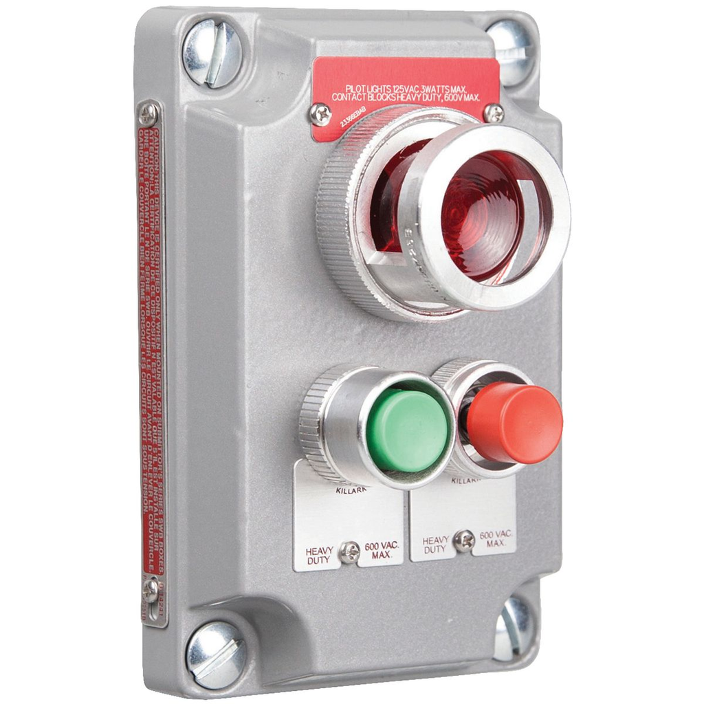 Product image for Killark XCS-0A15D XCS Series- Cover with Device - Momentary Contact Two Mini Red-Green Push Buttons And Red LED Pilot Light