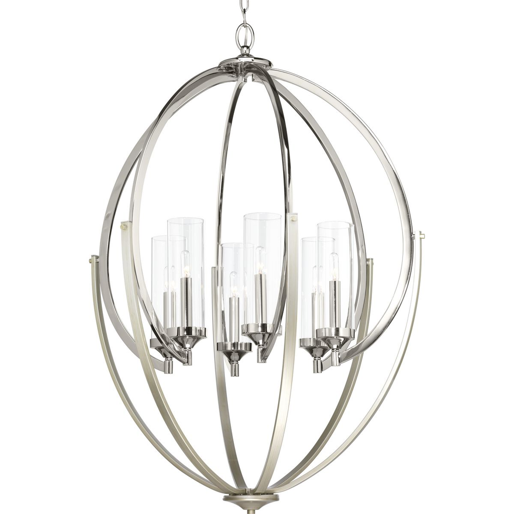 Product image for Progress P400026-104 Evoke Collection Six-Light Polished Nickel Clear Glass Luxe Chandelier Light