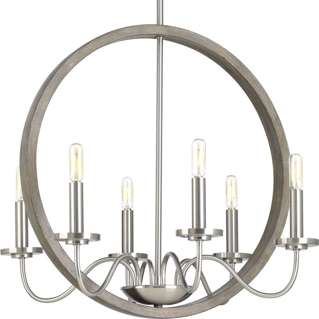 Product image for Progress P400081-009 Fontayne Collection Six-Light Brushed Nickel Farmhouse Chandelier Light