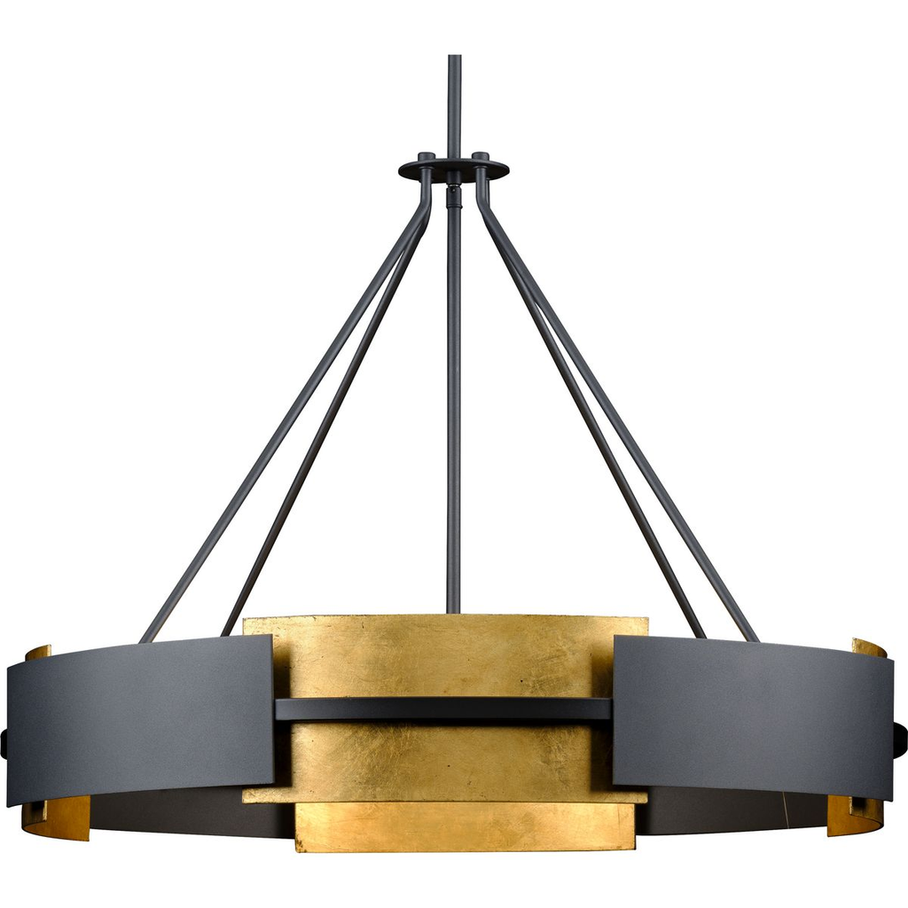 Product image for Progress P500331-031 Lowery Collection Six-Light Textured Black/Distressed Gold Hanging Pendant Light