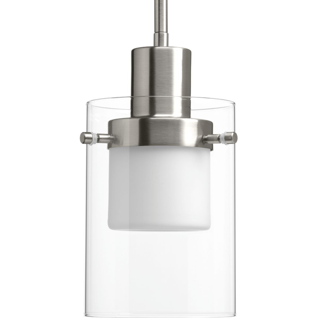 Product image for Progress P500000-009-30 Moderna LED Collection Brushed Nickel Clear Glass Mid-Century Modern Pendant Light