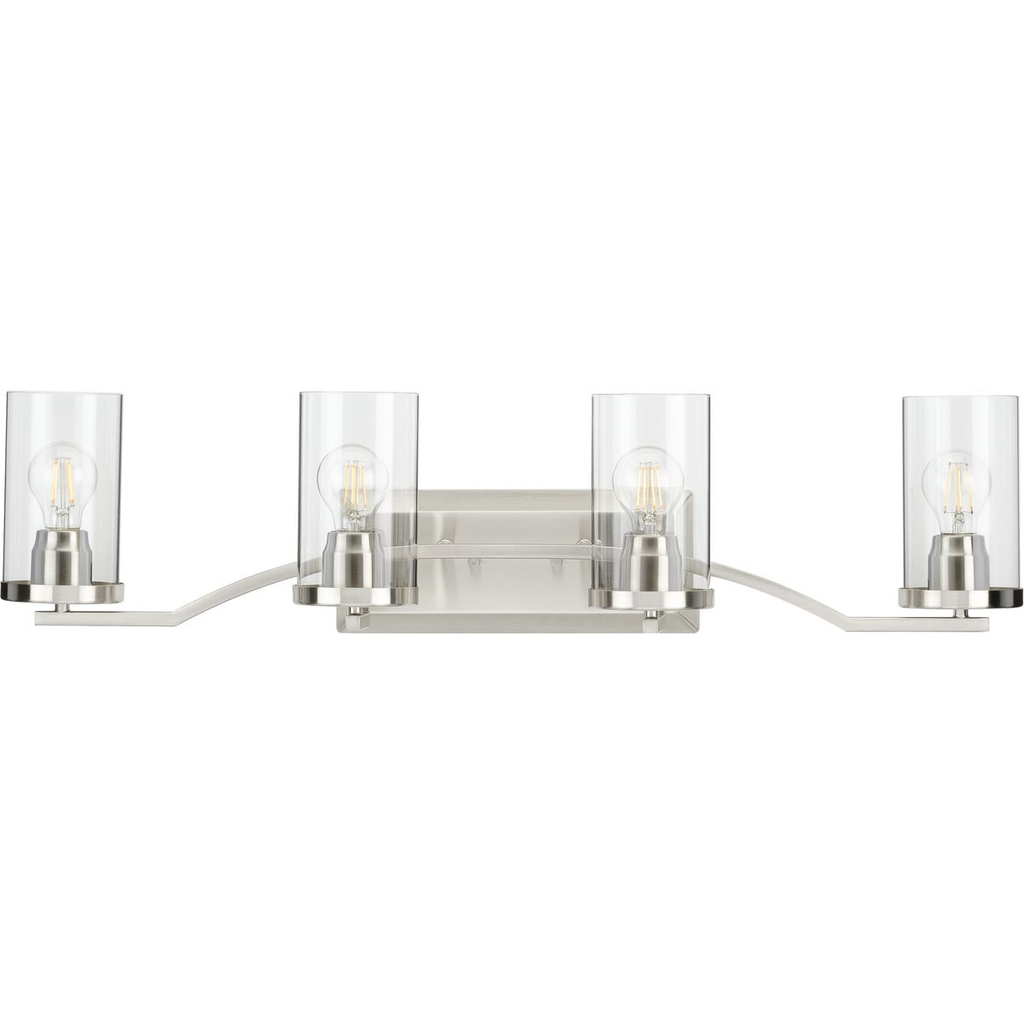 Product image for Progress P300259-009 Lassiter Collection Four-Light Brushed Nickel Clear Glass Modern Bath Vanity Light