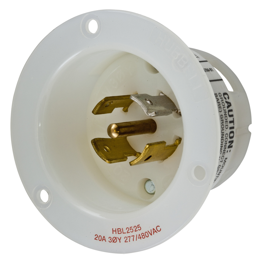 Product image for Hubbell HBL2525 Locking Flanged-INLT, 20A 277/480V, L22-20P, WH