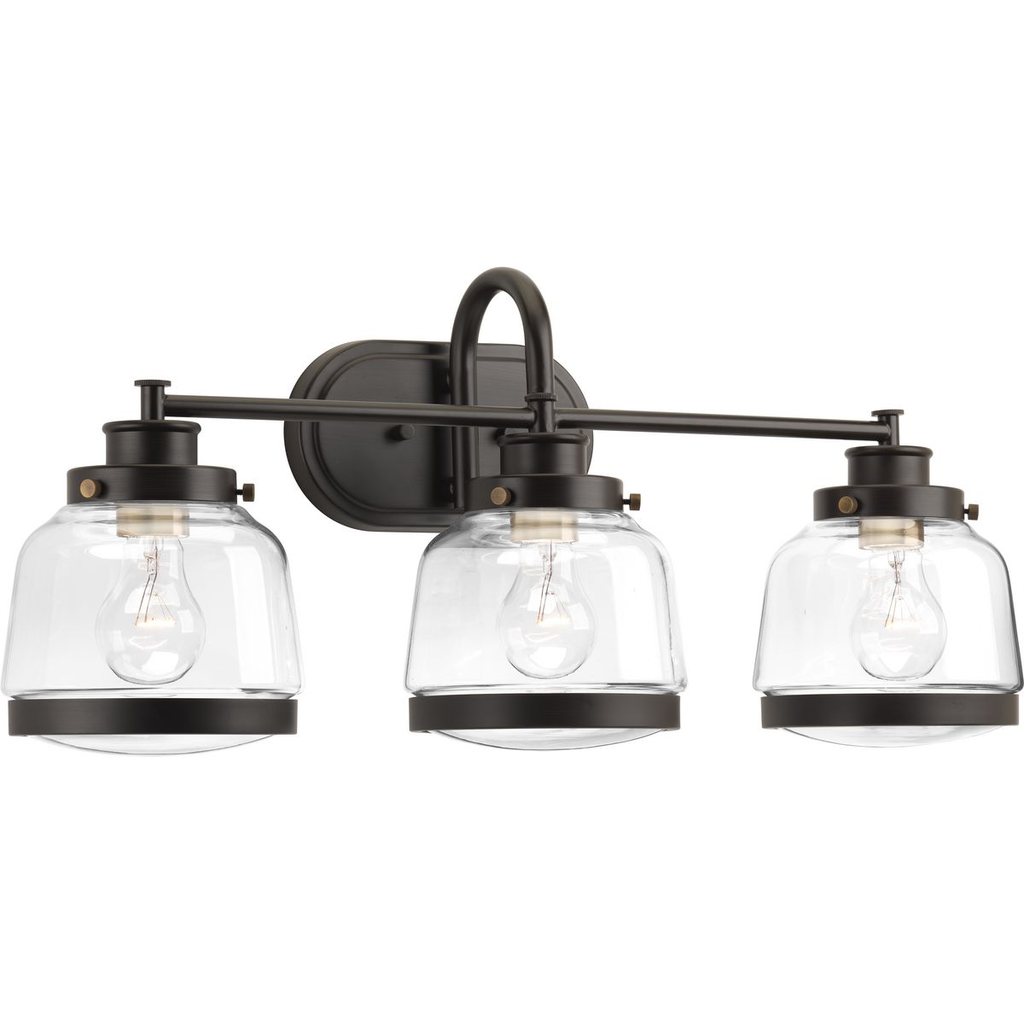 Product image for Progress P300082-020 Judson Collection Three-Light Antique Bronze Clear Glass Farmhouse Bath Vanity Light