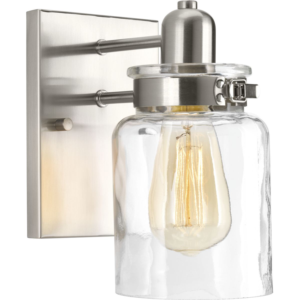 Product image for Progress P300045-009 Calhoun Collection One-Light Brushed Nickel Clear Glass Farmhouse Bath Vanity Light