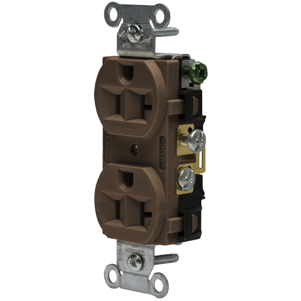 Product image for Hubbell CRF20 20 Amp 125 Volt 2-Pole 3-Wire NEMA 5-20R Brown Straight Blade Duplex Receptacle