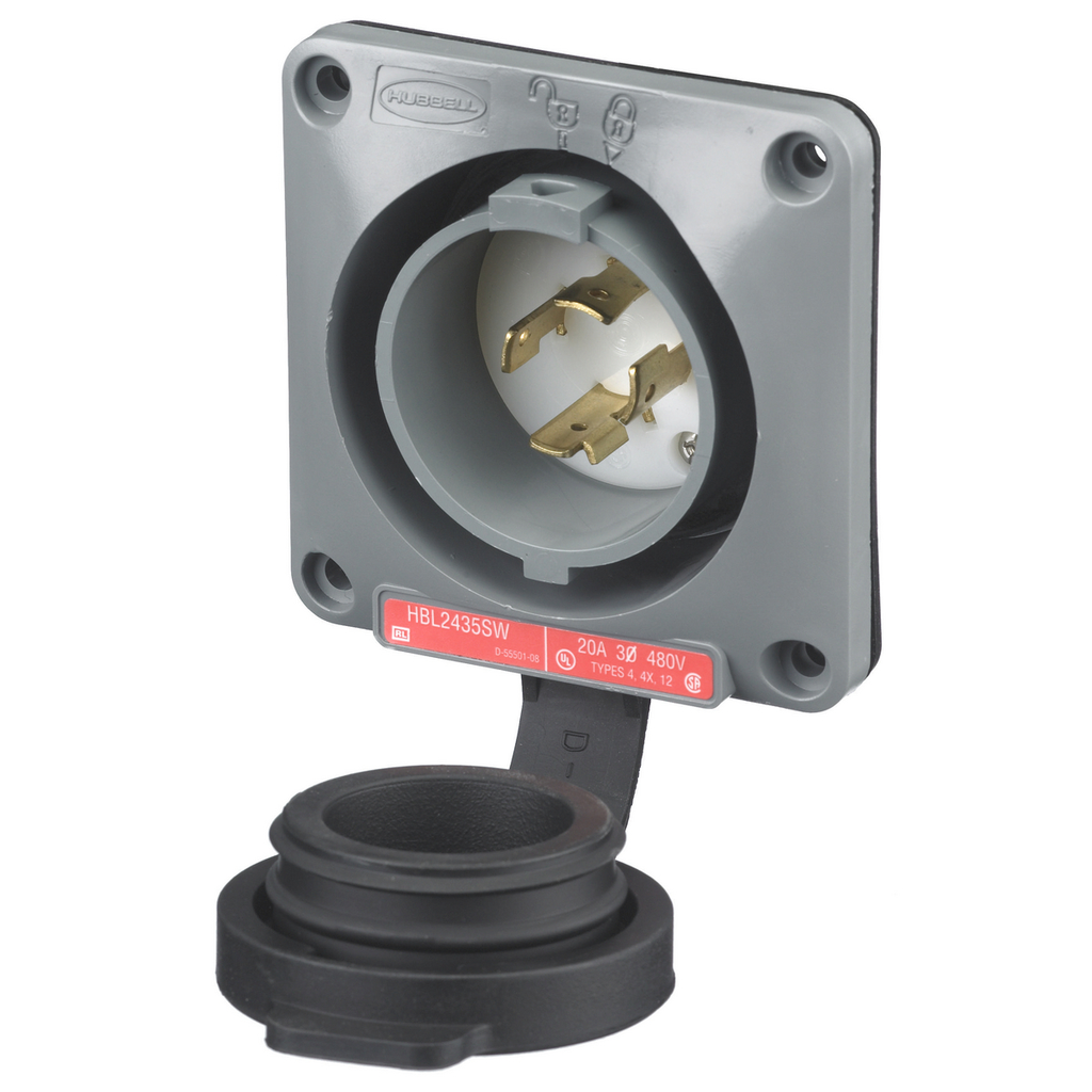 Product image for Hubbell HBL2435SW Locking WT S/SHRD INLET, 20A3P 480V, L16-20P