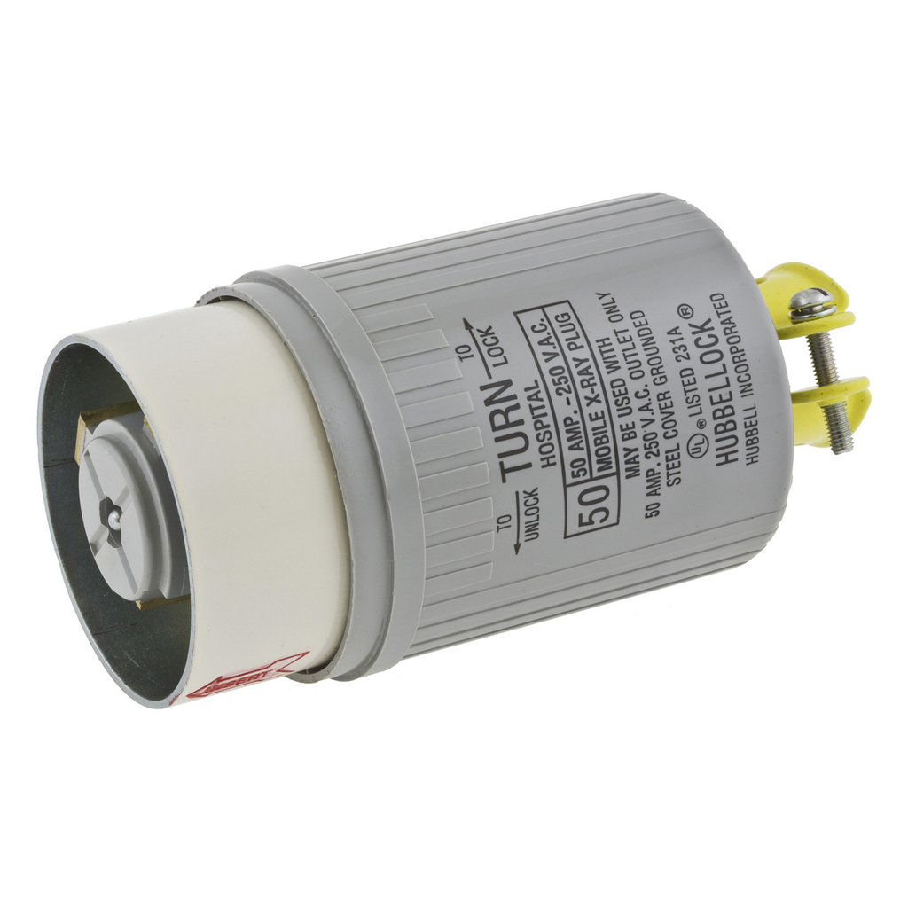 Product image for Hubbell HBL25525 Plug, MOBILE X-RAY, 2P3W, 50A 250V, CORD-GR
