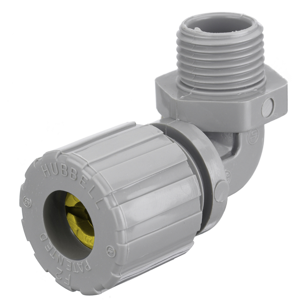 Product image for Hubbell NHC1037CR 3/4 Inch Male Threaded 0.63 to 0.75 Inch Gray Nylon 90 Degrees Cord Connector