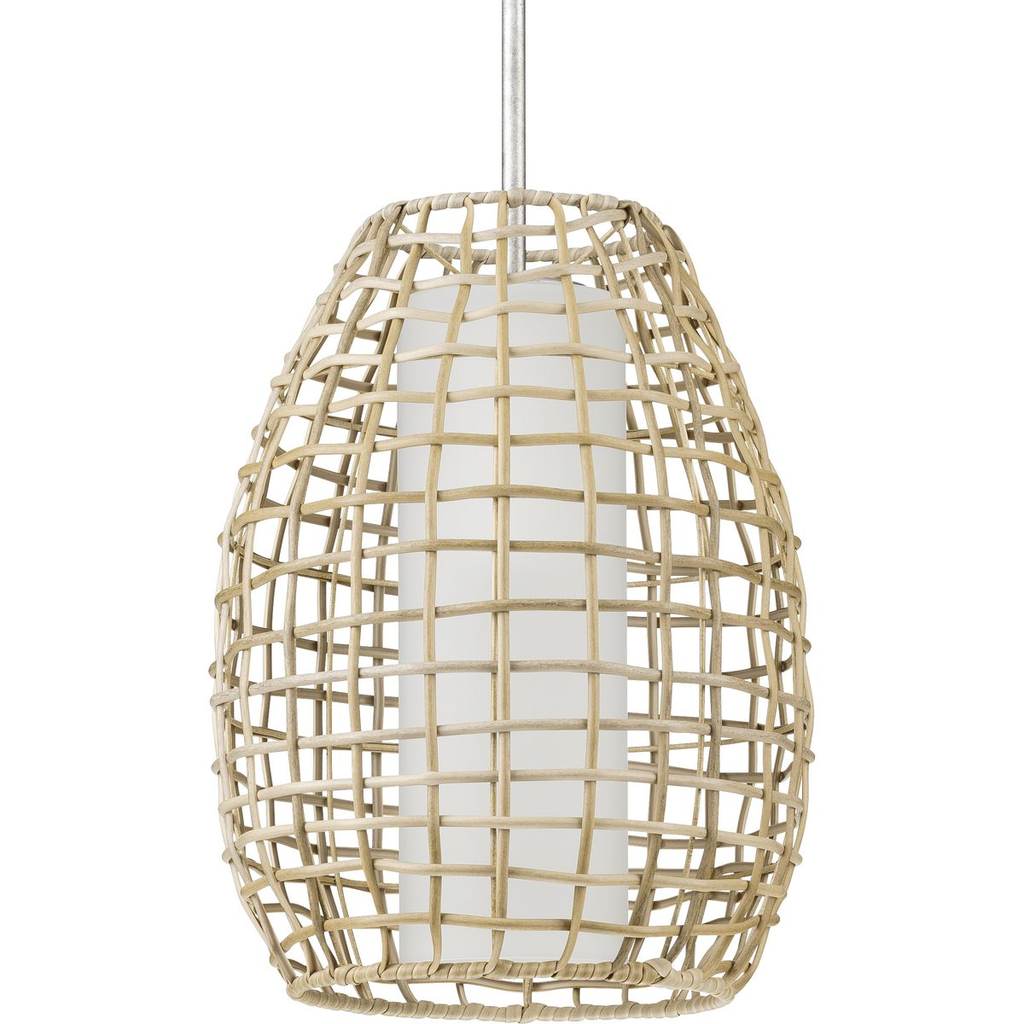 Product image for Progress P550083-141 Pawley Collection One-Light Galvanized and Natural Rattan Indoor/Outdoor Hanging Pendant Light