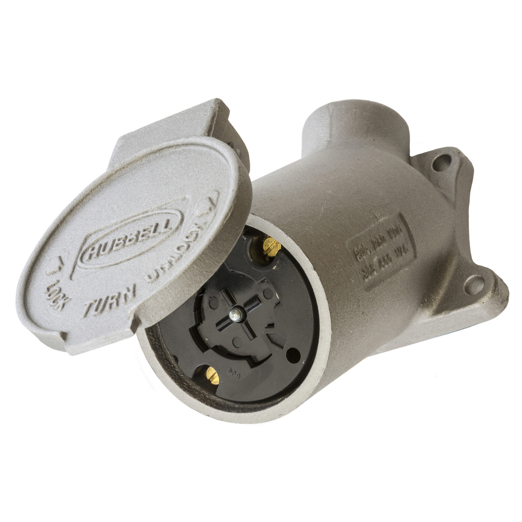 Product image for Hubbell HBL21420 30 Amp 600 Volt 3-Pole 4-Wire Locking Flanged Receptacle