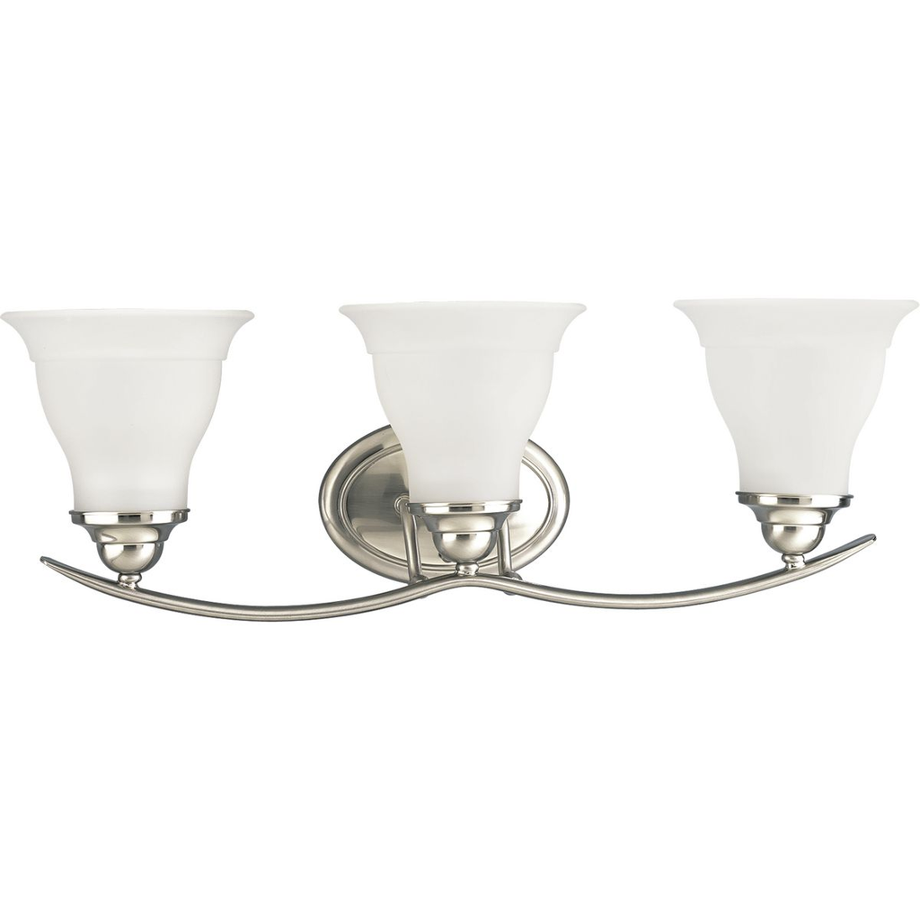 Progress P3192-09 Trinity Collection Three-Light Brushed Nickel Etched Glass Traditional Bath Vanity Light Product image for Progress P3192-09 Trinity Collection Three-Light Brushed Nickel Etched Glass Traditional Bath Vanity Light