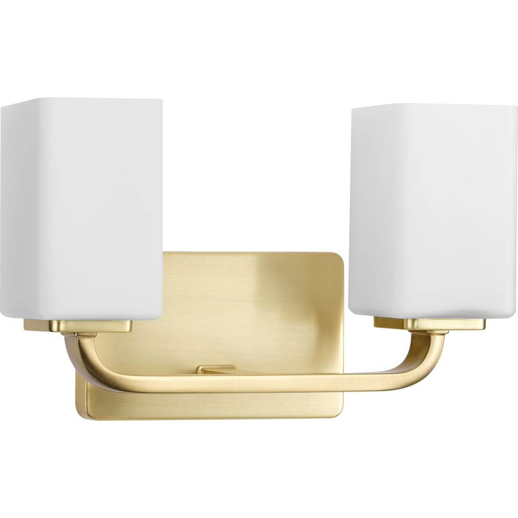 Product image for Progress P300369-012 Cowan Collection Two-Light Modern Satin Brass Etched Opal Glass Bath Vanity Light