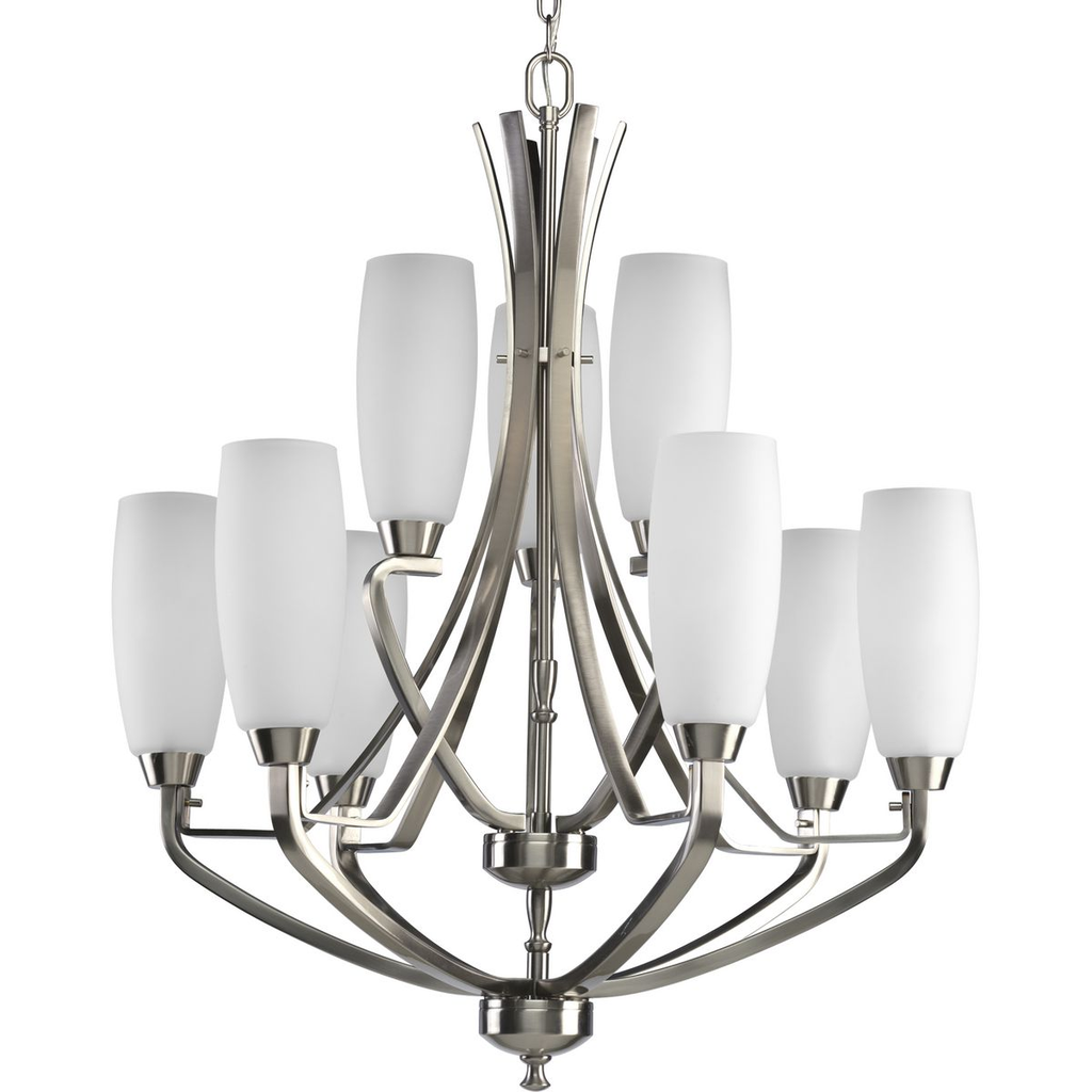 Product image for Progress P4439-09 Wisten Collection Nine-Light Brushed Nickel Etched Glass Modern Chandelier Light