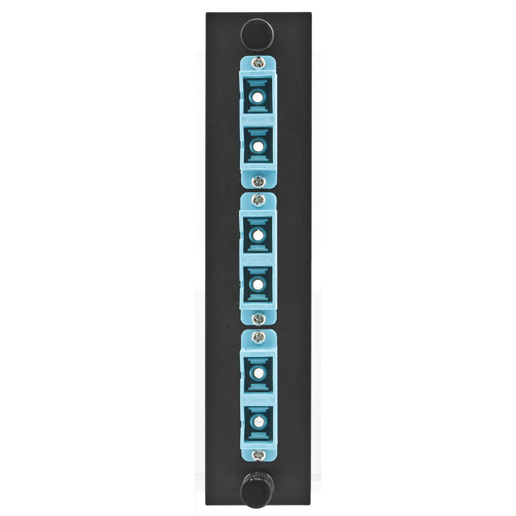 Product image for Hubbell Wiring Devices FSPSCDM3AQ 6-Port Multi-Mode Aqua Phosphor Bronze 3 SC Duplex FSP Adapter Panel