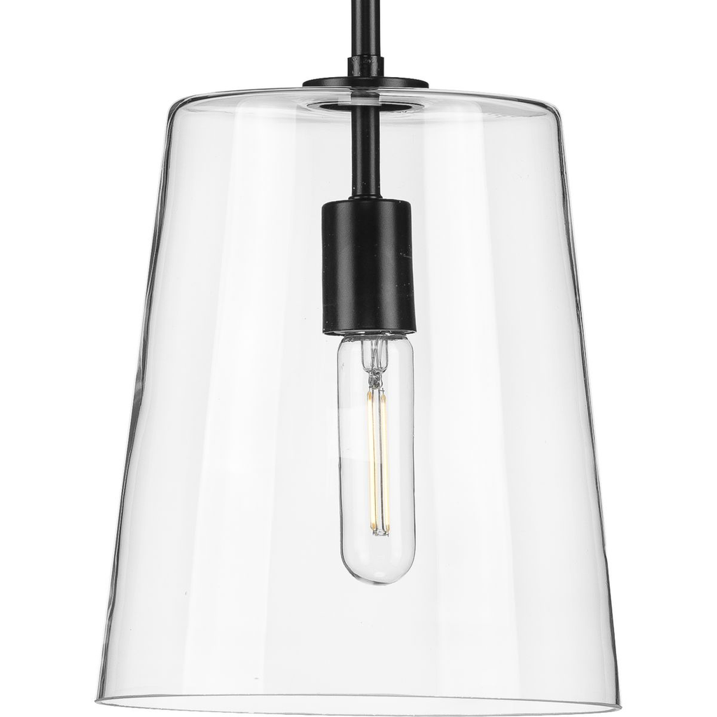 Product image for Progress P500241-031 Clarion Collection One-Light Matte Black Clear Glass Coastal Pendant Light