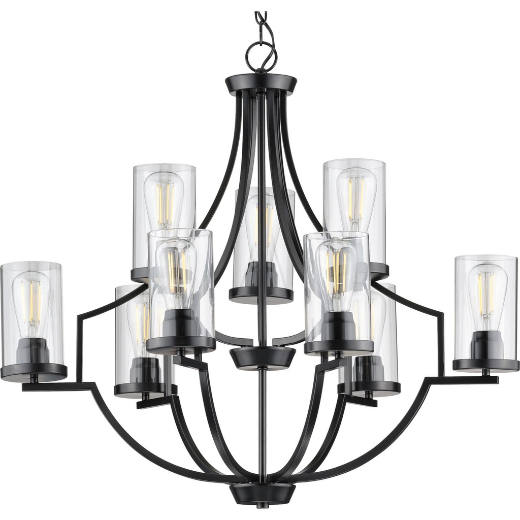 Product image for Progress P400198-031 Lassiter Collection Nine-Light Matte Black Clear Glass Modern Chandelier Light