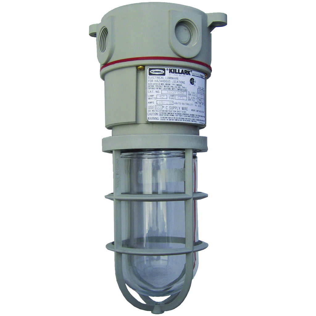 Product image for Killark NV2FG18XSG NV2 Series - Gray Non-Metallic 18 Watt Ceiling Mount Fluorescent Light Fixture Body - Clear Globe And Guard - 120-277V At 50/60Hz