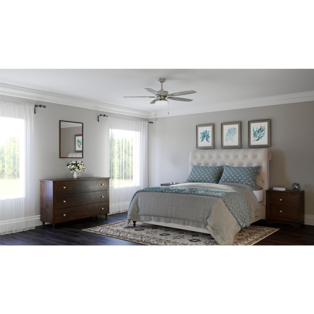 52" 5 Blade Brushed Nickel ceiling fan with pull chain