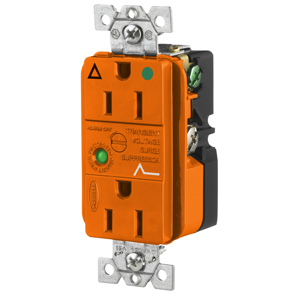 Product image for Hubbell IG8262OSADUP SPD Receptacle, IG, HG, 15A 125V, 5-15R, OR