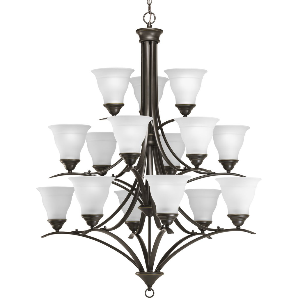 Product image for Progress P4365-20 Trinity Collection Fifteen-Light Antique Bronze Etched Glass Traditional Chandelier Light