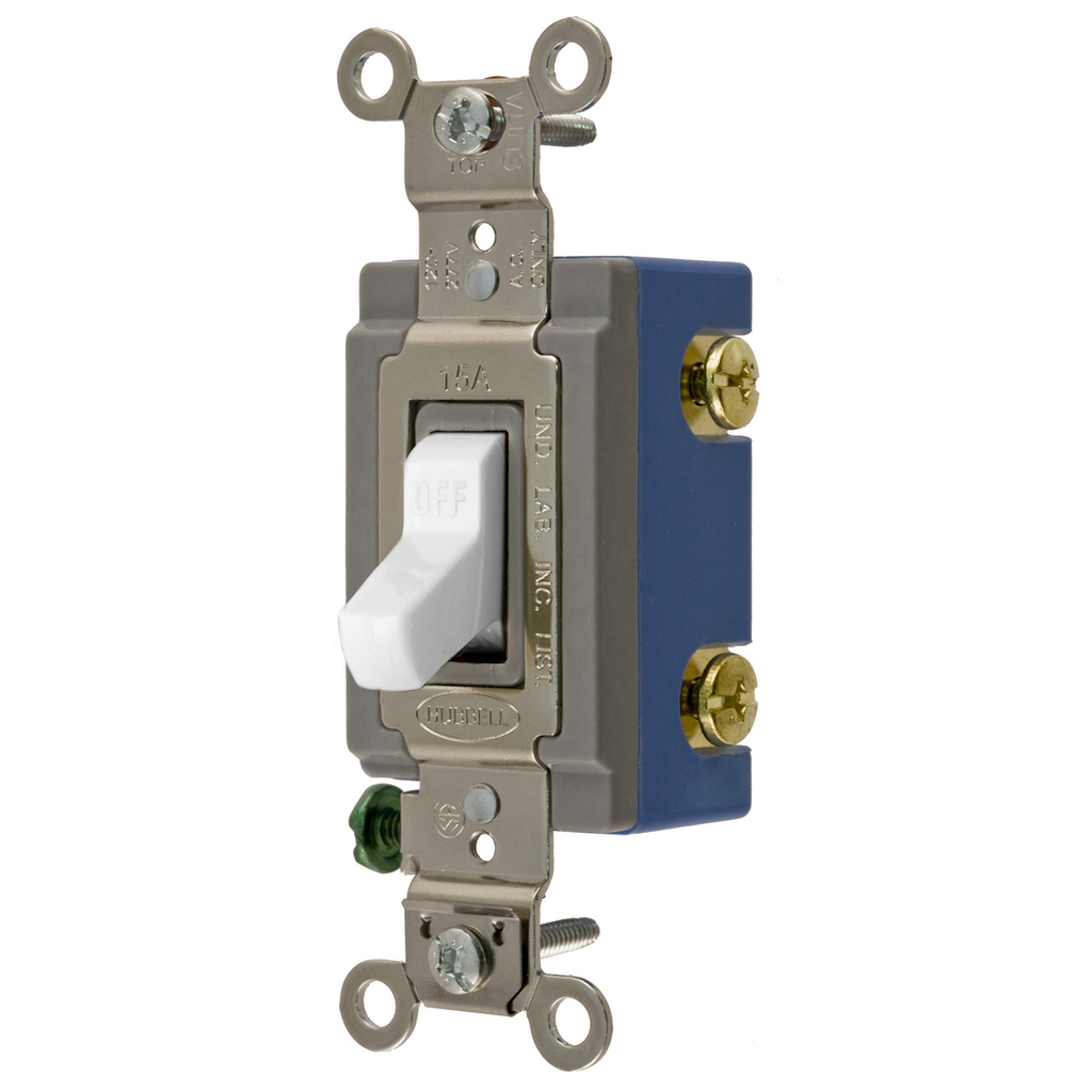 Product image for Hubbell HBL1201W 120/277 Volt 15 Amp 1-Pole White Industrial Grade Toggle Switch