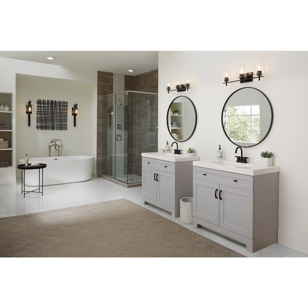 Three-light matte black bath vanity light