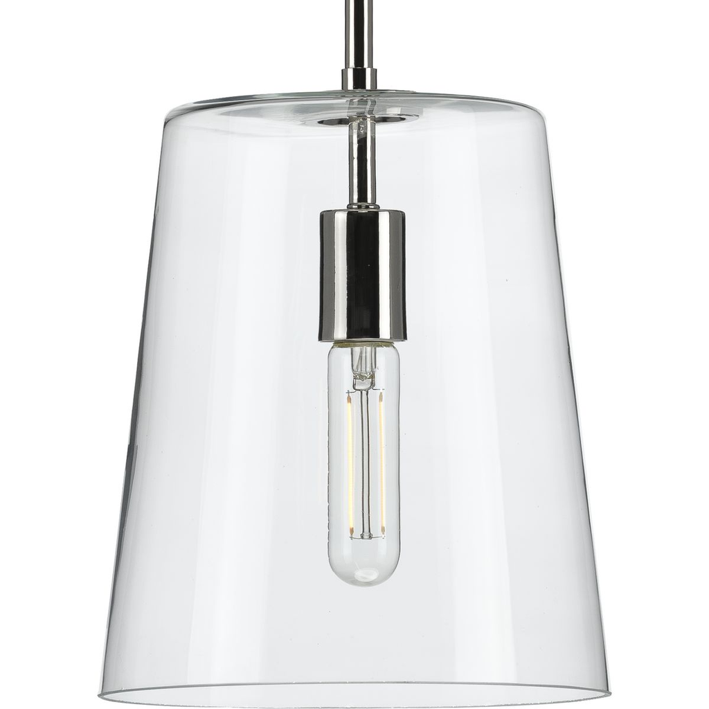 Product image for Progress P500241-104 Clarion Collection One-Light Polished Nickel Clear Glass Coastal Pendant Light