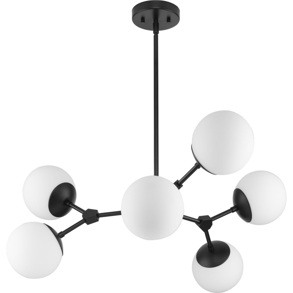 Product image for Progress P400308-31M Haas Collection Six-Light Matte Black Mid-Century Modern Chandelier