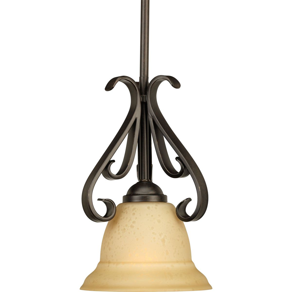 Product image for Progress P5153-77 Torino Collection One-Light Forged Bronze Tea-Stained Glass Transitional Mini-Pendant Light