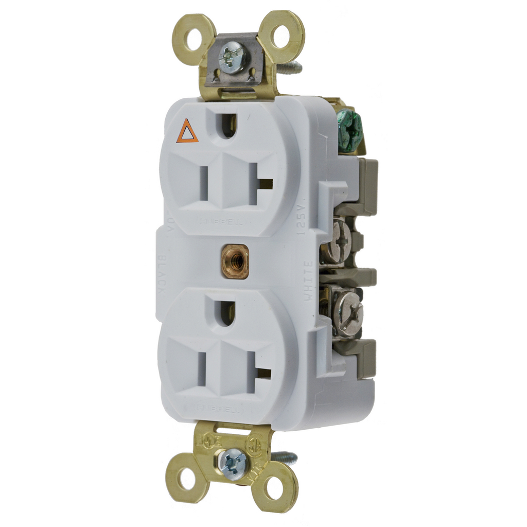 Product image for Hubbell IG5362W 20 Amp 125 Volt 2-Pole 3-Wire NEMA 5-20R White Isolated Ground Straight Blade Duplex Receptacle