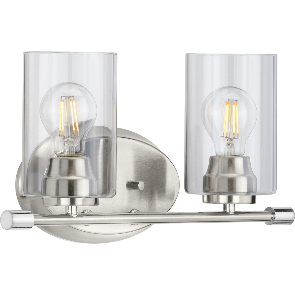 Product image for Progress P300277-009 Riley Collection Two-Light Brushed Nickel Clear Glass Modern Bath Vanity Light