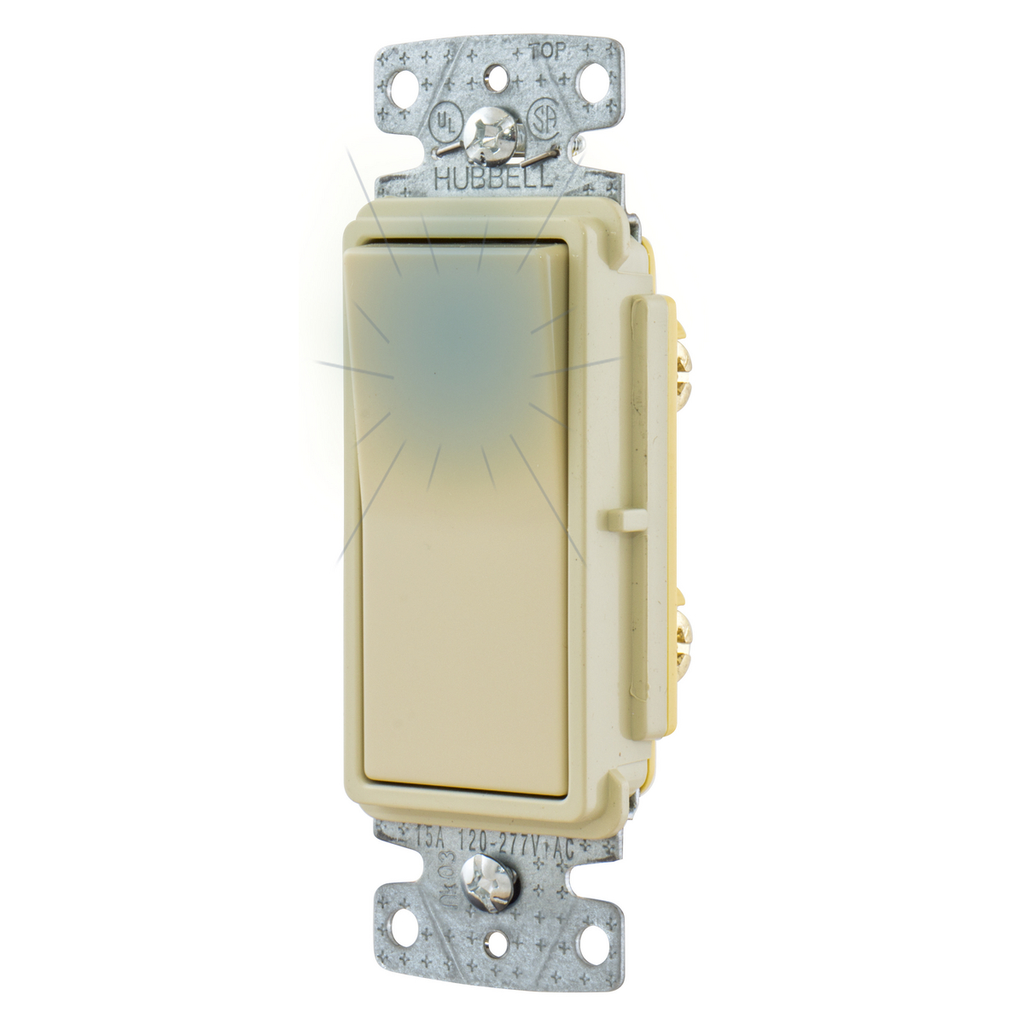 Product image for Hubbell RSD115ILI 15A Single Pole Illuminated Decorator Rocker Switch, 120-277V - Ivory