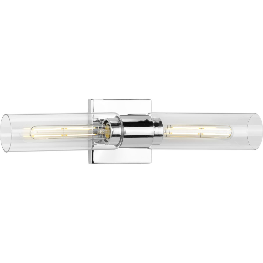 Product image for Progress P300300-015 Clarion Collection Two-Light Polished Chrome and Clear Glass Modern Style Bath Vanity Wall Light
