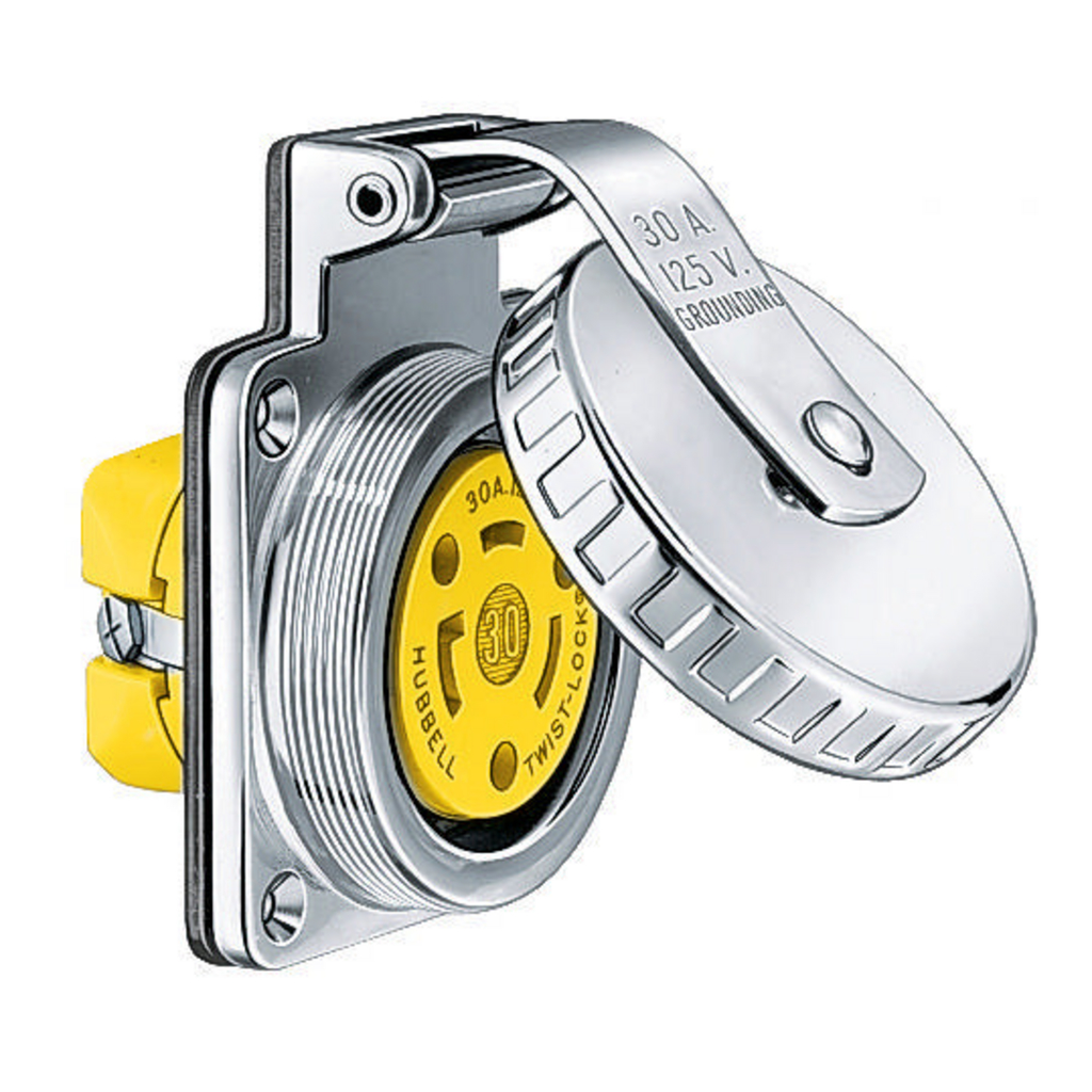 Product image for Hubbell HBL303SSO 125 Volt 30 Amp Stainless Steel Marine Hull Outlet