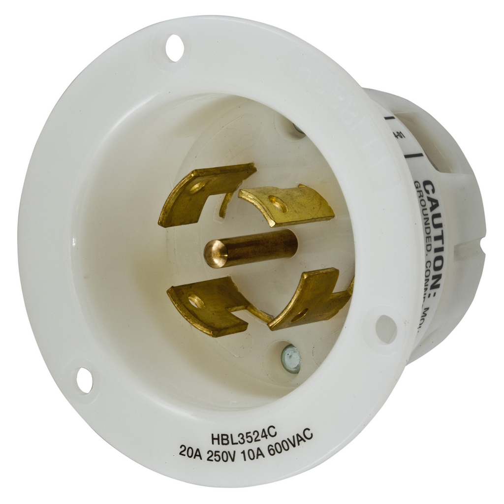 Product image for Hubbell HBL3524C Locking Flanged-INLT, 20A 250V/10A 600V, 4P5W