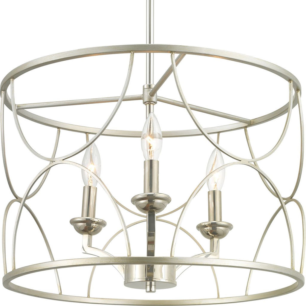 Product image for Progress P400177-134 Landree Collection Three-Light Silver Ridge Luxe Chandelier Light