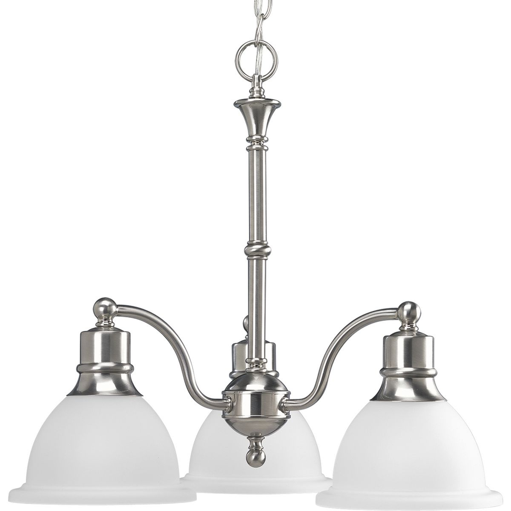 Product image for Progress P4280-09 Madison Collection Three-Light Brushed Nickel Etched Glass Traditional Chandelier Light