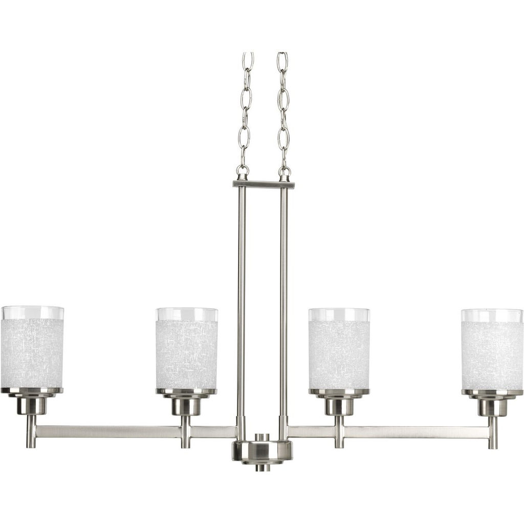 Product image for Progress P4619-09 Alexa Collection Four-Light Brushed Nickel Etched Linen With Clear Edge Glass Modern Linear Chandelier Light