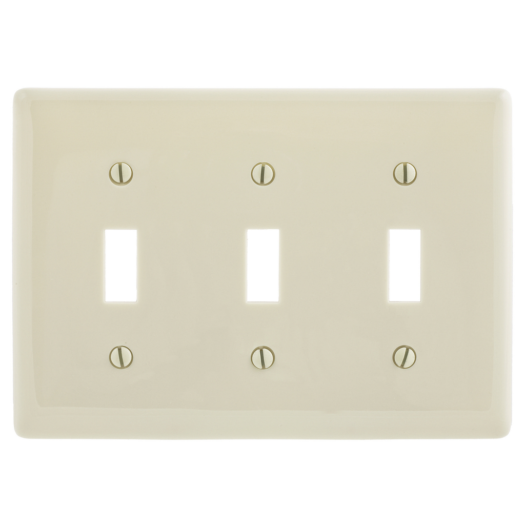 Product image for Hubbell Wiring Devices NPJ3LA 3-Gang Light Almond 3-Toggle Mid-Size Wall Plate