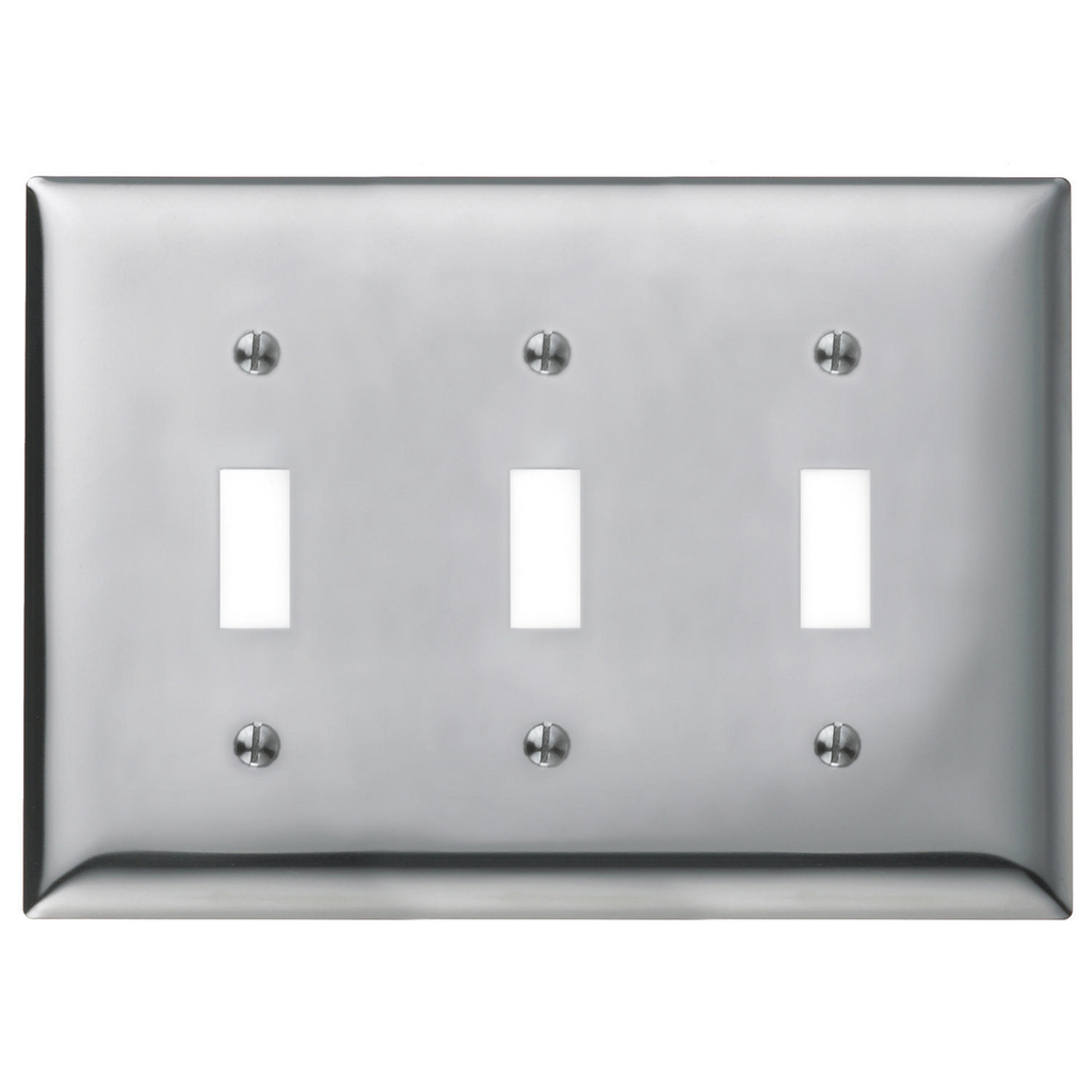 Product image for Hubbell SCH3 WALLPLATE, 3-G, 3) TOG, CHR PLT
