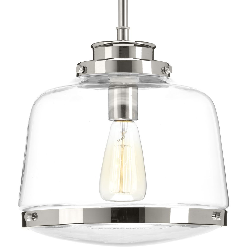 Product image for Progress P500061-104 Judson Collection One-Light Polished Nickel Clear Glass Farmhouse Pendant Light