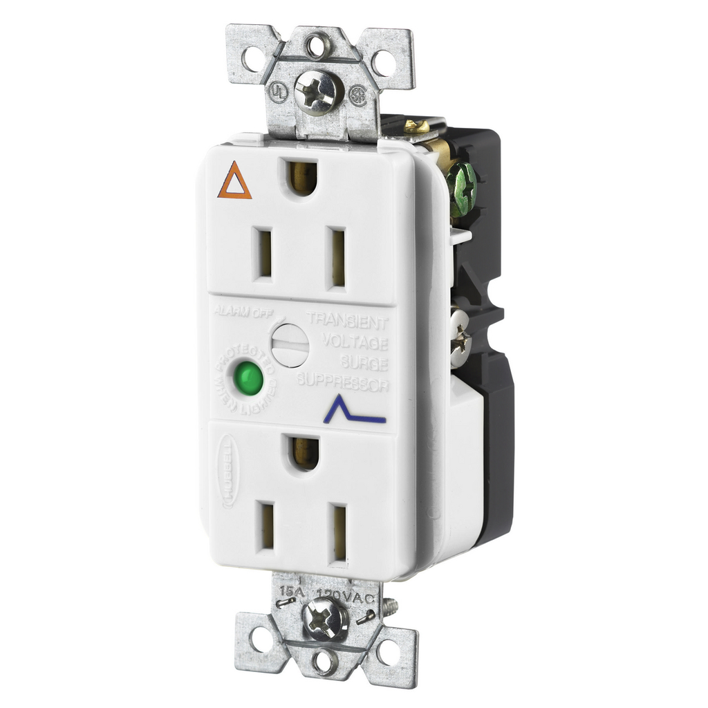 Product image for Hubbell IG5262WSADUP SPD Receptacle, IG, 15A 125V, 5-15R, WH
