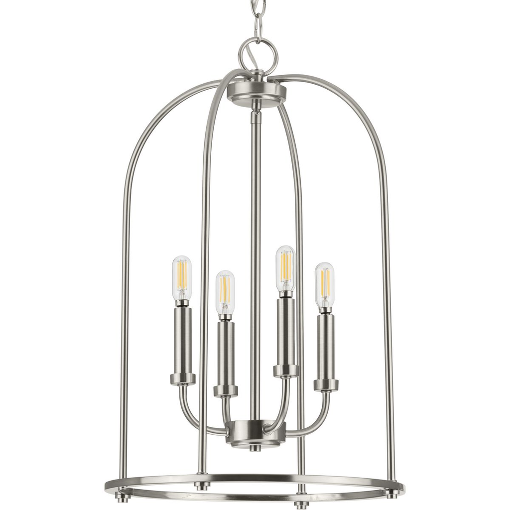 Product image for Progress P500302-009 Leyden Collection Four-Light Brushed Nickel Farmhouse Style Foyer Pendant Light
