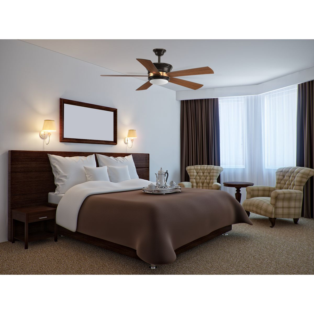 54" Antique Bronze 5 Blade Ceiling Fan w/ LED Light