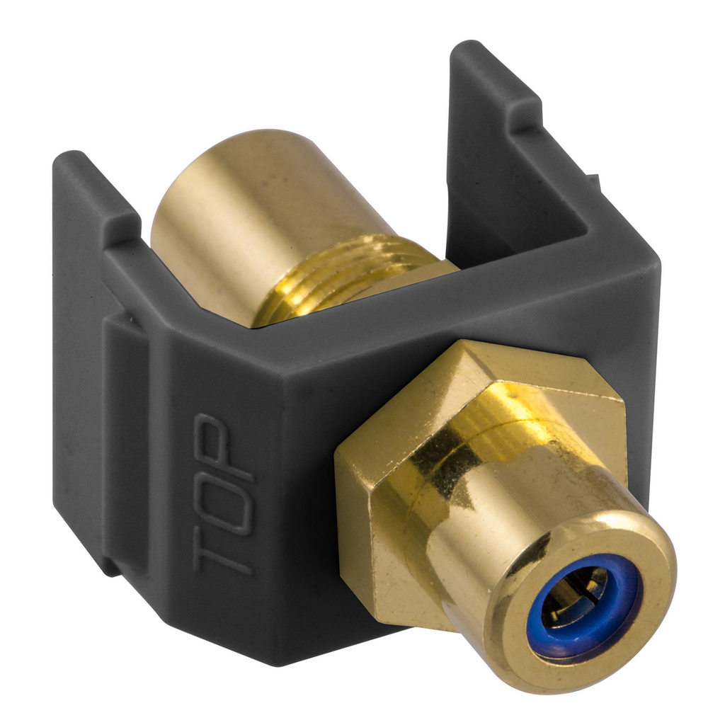 Product image for Hubbell Wiring Devices SFRCBFFBK Blue Interior Black Housing Snap-Fit RCA Data Communication Connector