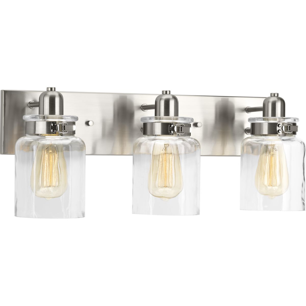 Product image for Progress P300047-009 Calhoun Collection Three-Light Brushed Nickel Clear Glass Farmhouse Bath Vanity Light