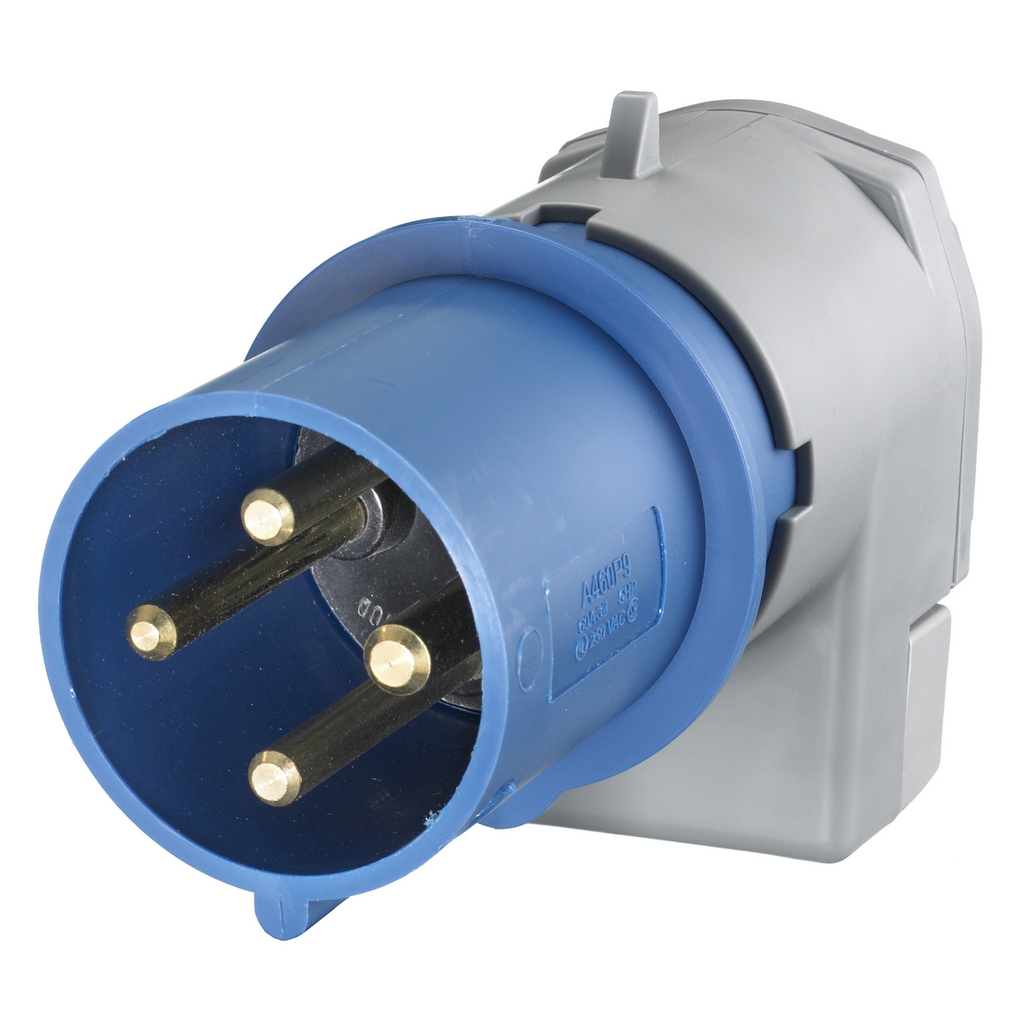 Product image for Hubbell A460P9 IEC Pin and Sleeve Device, Male, Plug, 60A 3-Phase Delta 250V, Terminal Screws, Low Profile