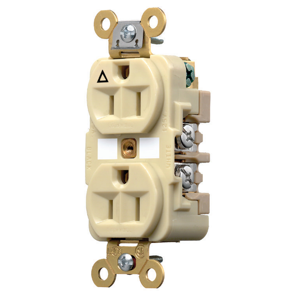 Product image for Hubbell IG5262I 15 Amp 125 Volt 2-Pole 3-Wire NEMA 5-15R Ivory Isolated Ground Straight Blade Duplex Receptacle