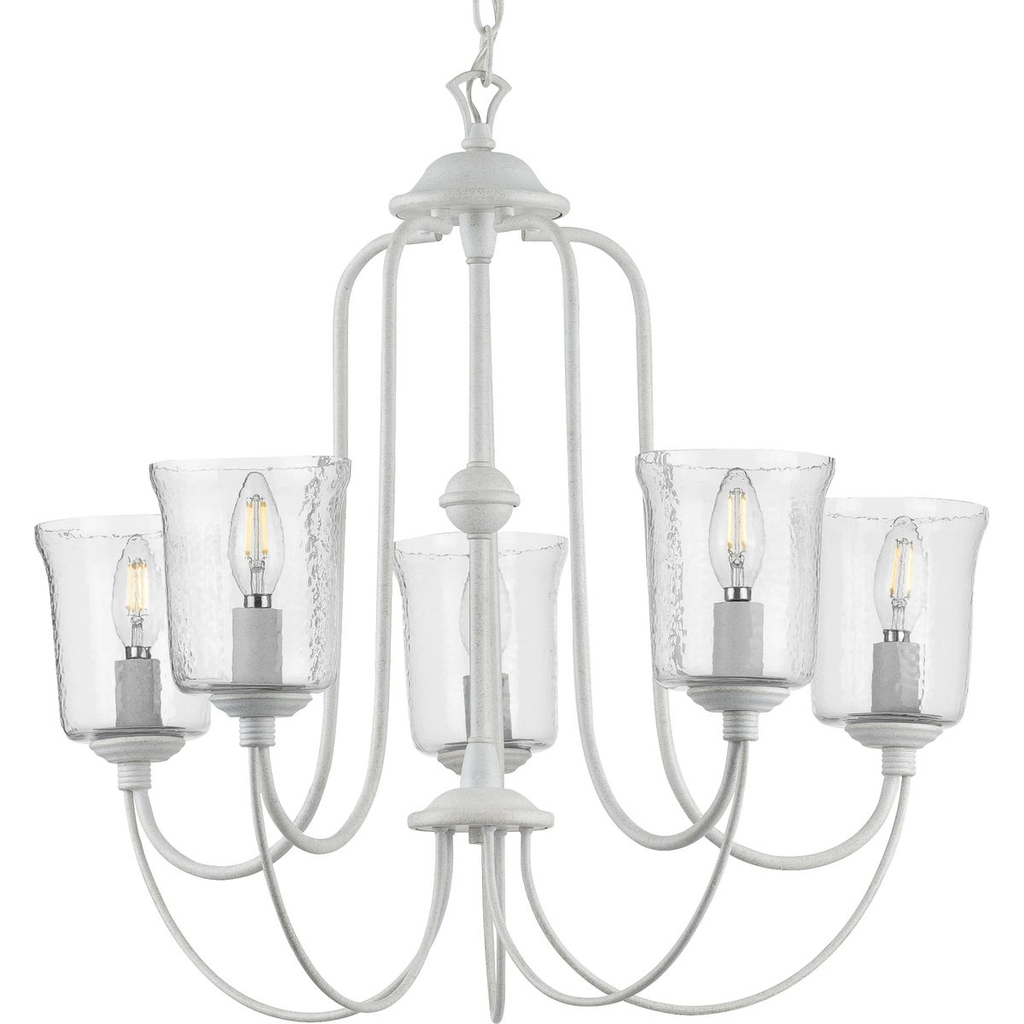 Product image for Progress P400194-151 Bowman Collection Five-Light Cottage White Clear Chiseled Glass Coastal Chandelier Light